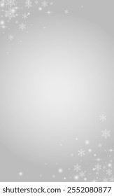 Silver Snowfall Vector Grey Background. Grey Glitter Snow Wallpaper. Bokeh Snowstorm Pattern. Christmas Flake Postcard.