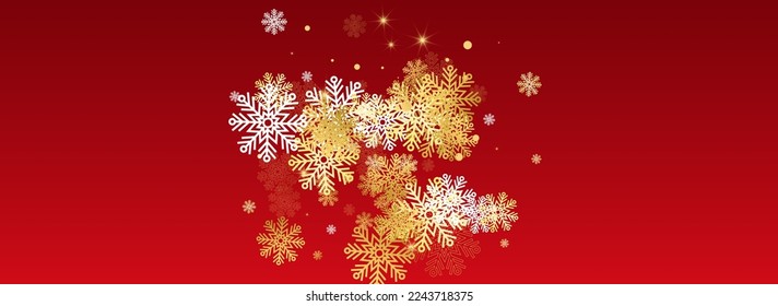 Silver Snowfall Vector Panoramic Red Background. Light Snowflake Card. Gray Abstract Illustration. Fantasy Snow Texture.