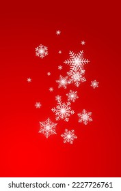 Silver Snowfall Vector Red Background. Winter White Snowflake Design. Snow Fantasy Backdrop.