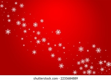 Silver Snowfall Vector Red Background. Holiday Gray Snow Holiday. Snowflake Christmas Pattern.