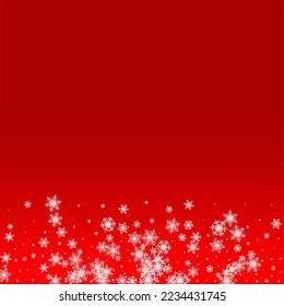 Silver Snowfall Vector Red Background. magic White Snow Illustration. Snowflake Xmas Wallpaper.