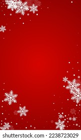 Silver Snowfall Vector Red Background. Christmas Snowflake Design. White Falling Card. Fantasy Snow Illustration.