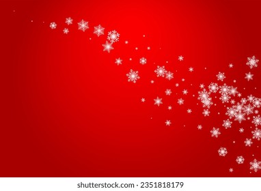 Silver Snowfall Vector Red Background. Sky Gray Snow Backdrop. Snowflake Abstract Pattern.