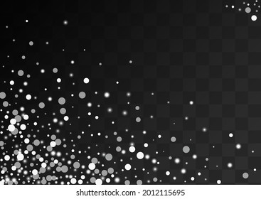 Silver Snowfall Vector Transparent Background. Sky Snowflake Wallpaper. White Christmas Design. Light Snow Card.