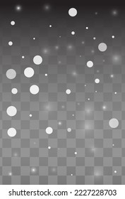 Fondo transparente del vector de nevada plateado. Xmas Snowflake Backdrop. Diseño de vacaciones blancas. Vacaciones de nieve en invierno.