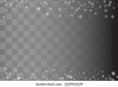 Silver Snowfall Vector Transparent Background. Sky Gray Snowflake Card. Snow Fantasy Illustration.