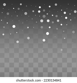 Silver Snowfall Vector Transparent Background. Winter Gray Snow Card. Snowflake magic Pattern.