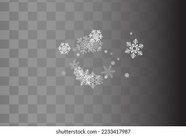 Silver Snowfall Vector Transparent Background. Winter White Snow Holiday. Snowflake Light Pattern.