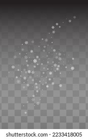 Silver Snowfall Vector Transparent Background. Falling Gray Snowflake Design. Snow Sky Card.