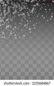 Silver Snowfall Vector Transparent Background. Xmas Gray Snow Holiday. Snowflake Holiday Banner.