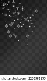 Silver Snowfall Vector Transparent Background. New Confetti Holiday. White magic Wallpaper. Falling Snow Card.