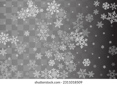 Silver Snowfall Vector Transparent Background. Xmas Gray Snow Banner. Snowflake Sky Design.