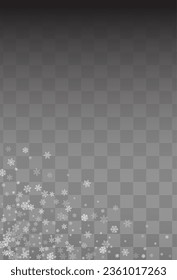 Silver Snowfall Vector Transparent Background. Abstract Gray Snow Design. Snowflake Winter Wallpaper.