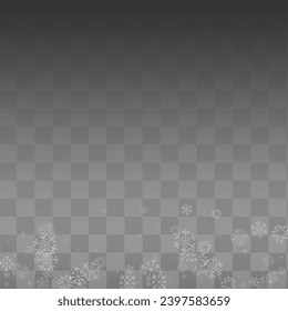 Silver Snowfall Vector Transparent Background. Abstract Snow Holiday. White magic Card. Holiday Snowflake Design.
