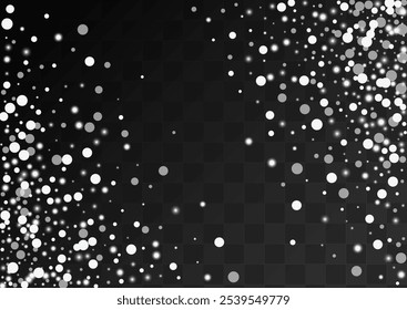 Silver Snowfall Vector Transparent Background. Christmas Snowflake Card. White Falling Banner. Holiday Snow Texture.