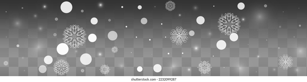 Silver Snowfall Vector Transparent Panoramic Background. New Snow Card. Gray Light Pattern. Winter Snowflake Wallpaper.
