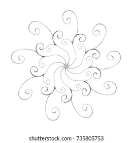 Silver snowflake. Abstract hand drawn silver snowflake in oriental style isolated on white background. Concept of greeting card design Happy New Year.