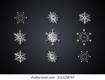 Silver snowflake collection isolated on black background