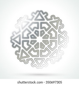 Silver snowflake icon. Abstract winter symbol. Decorative element for brochure, flyer, greeting card. Vector illustration.