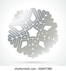 Silver snowflake icon. Abstract winter symbol. Decorative element for brochure, flyer, greeting card. Vector illustration.