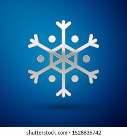 Silver Snowflake icon isolated on blue background.  Vector Illustration