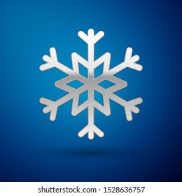 Silver Snowflake icon isolated on blue background.  Vector Illustration