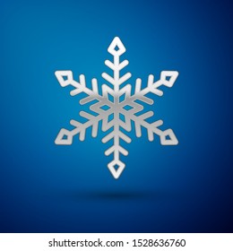 Silver Snowflake icon isolated on blue background.  Vector Illustration