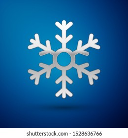 Silver Snowflake icon isolated on blue background.  Vector Illustration