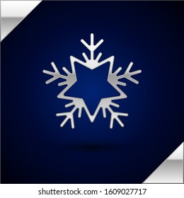 Silver Snowflake icon isolated on dark blue background. Merry Christmas and Happy New Year.  Vector Illustration
