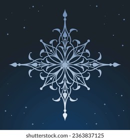 Silver snowflake on dark blue background. Vector illustration