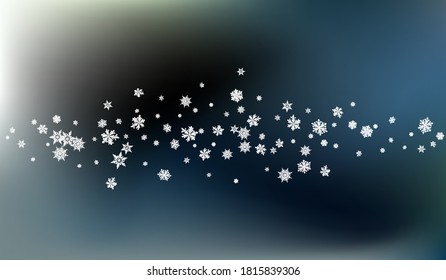 Silver Snowflake Panoramic Vector Gray Background. Xmas Snow Pattern. White Light Holiday. Fantasy Snowfall Texture.