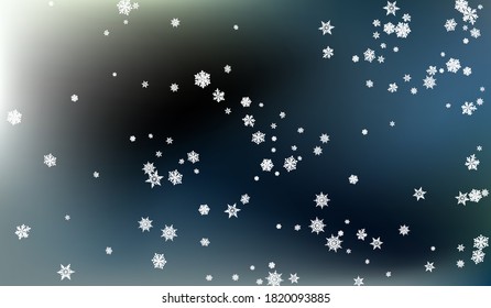 Silver Snowflake Panoramic Vector Gray Background. New Snow Illustration. Gray Christmas Pattern. Winter Snowfall Banner.