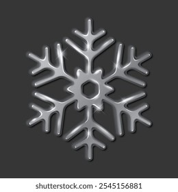 Copo de nieve de plata con efecto brillante Ilustración vectorial realista. Navidades de vacaciones congelado decoración 3D objeto sobre fondo negro