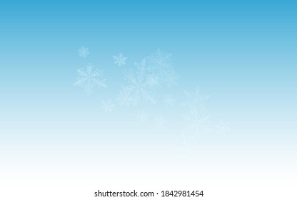 Silver Snowflake Vector Blue Background. Abstract Snow Pattern. White Winter Backdrop. Fantasy Snowfall Wallpaper.