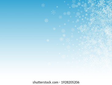 Silver Snowflake Vector Blue Background. Christmas Snow Holiday. Gray Winter Design. Light Snowfall Transparent.