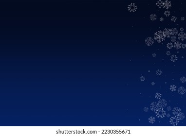 Silver Snowflake Vector Blue Background. Xmas Snowfall Card. White Sky Pattern. Christmas Snow Texture.