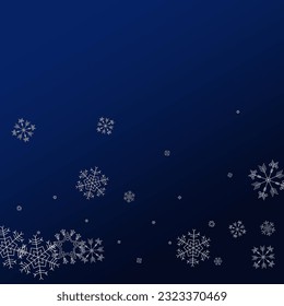 Silver Snowflake Vector Blue Background. New Snowfall Card. White Light Holiday. Abstract Snow Texture.