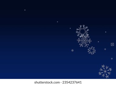 Silver Snowflake Vector Blue Background. Holiday Snowfall Backdrop. White Falling Holiday. Xmas Snow Wallpaper.