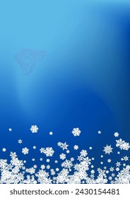 Silver Snowflake Vector Blue Background. Light Snowfall Backdrop. White magic Design. Winter Snow Illustration.
