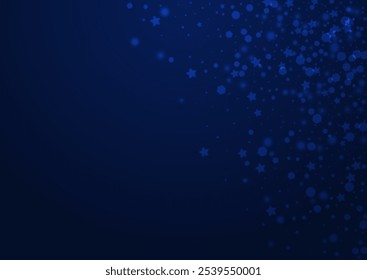 Silver Snowflake Vector Blue Background. Glow Magic Snowstorm Postcard. Christmas Snow Wallpaper. Bokeh Flake Backdrop.