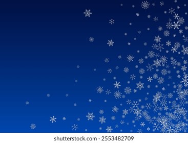 Silver Snowflake Vector Blue Background. Holiday Snowfall Card. White Sky Texture. Falling Snow Design.