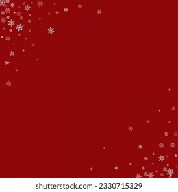 Silver Snowflake Vector Burgundy Background. magic Gray Snow Backdrop. Snowfall Fantasy Wallpaper.