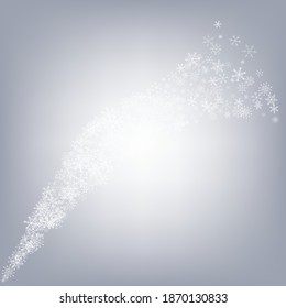Silver Snowflake Vector Gray Background. Light Snowfall Card. Gray Christmas Illustration. magic Snow Banner.