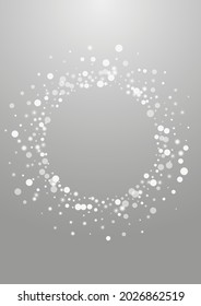 Silver Snowflake Vector Grey Background. White Shine Snowfall Card. Falling Confetti Backdrop. Subtle Snow Postcard.