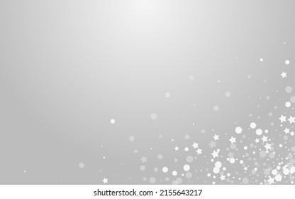 Silver Snowflake Vector Grey Background. White Bokeh Confetti Wallpaper. Christmas Snow Backdrop. Winter Snowstorm Design.