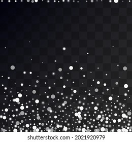 Silver Snowflake Vector Transparent Background. Abstract Snow Banner. Gray Light Texture. Xmas Snowfall Pattern.