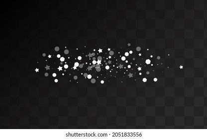 Fondo transparente del vector de copo de nieve plateado. Tarjeta de Nieve de Navidad. Patrón de vacaciones blancas. El diseño de la nevada está cayendo.
