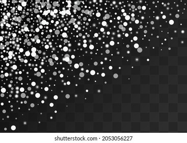 Silver Snowflake Vector Transparent Background. New Snowfall Card. Gray Xmas Banner. Falling Snow Wallpaper.