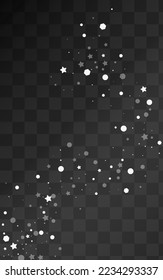 Silver Snowflake Vector Transparent Background. Fantasy Confetti Texture. Gray Holiday Wallpaper. Light Snowfall Illustration.