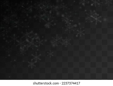 Silver Snowflake Vector Transparent Background. Sky Snowfall Texture. White Xmas Wallpaper. Holiday Snow Design.